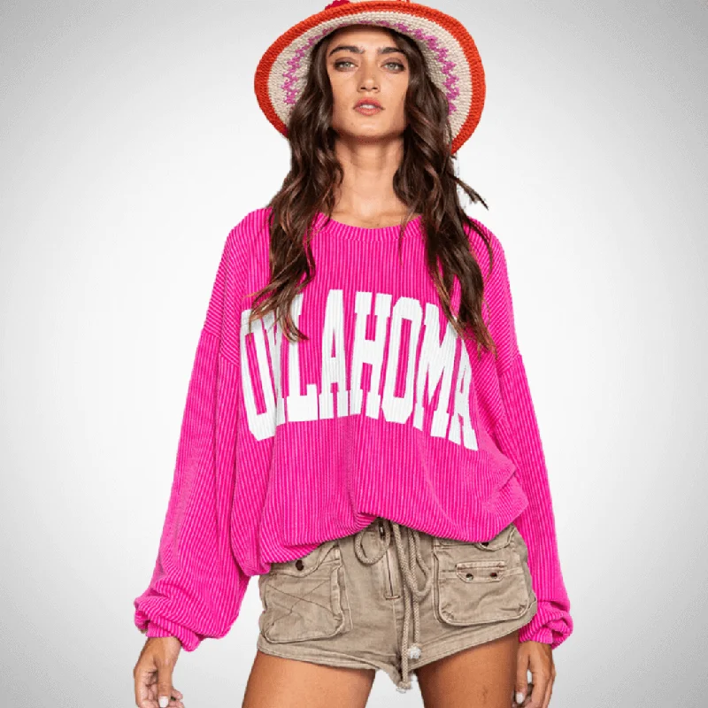 Graphic "OKLAHOMA" Oversized Sweatshirt Made in USA Hooded Sweatshirt Casual Wear Street Style