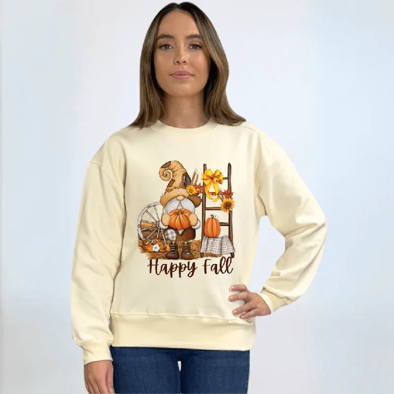 Happy Fall Graphic Sweatshirt Made in USA Hoodie with Hem Elastic Stretchable Comfortable