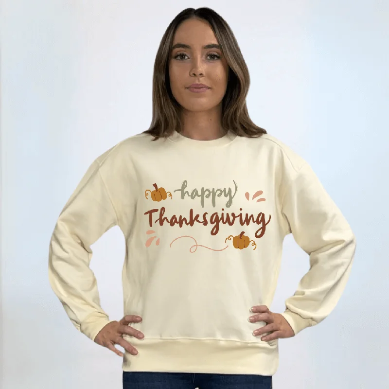 Happy Thanksgiving Sweatshirt Made in USA Hoodie with Zipper Placket Modern Functional