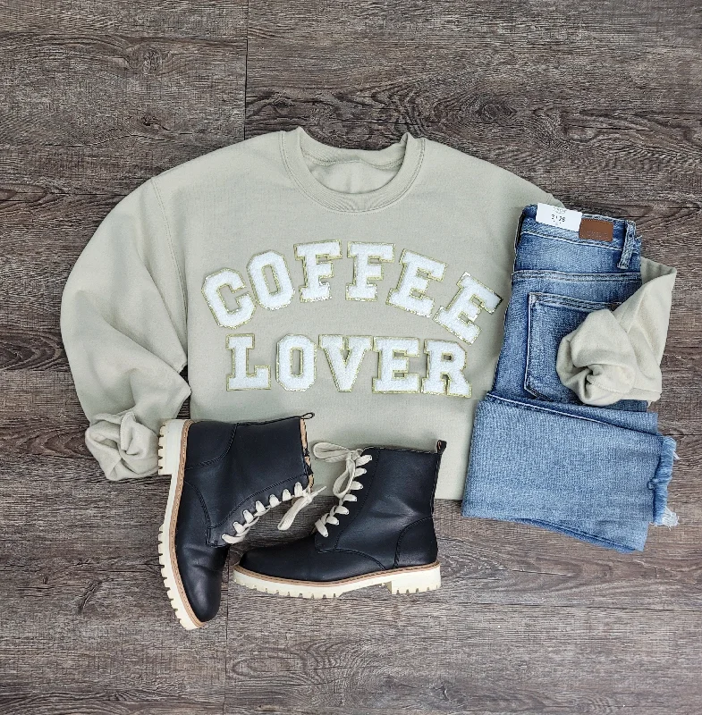 Hazel Blues® |  Coffee Lover Chenille Patch Sweatshirt Hoodie Crop Top Short Trendy