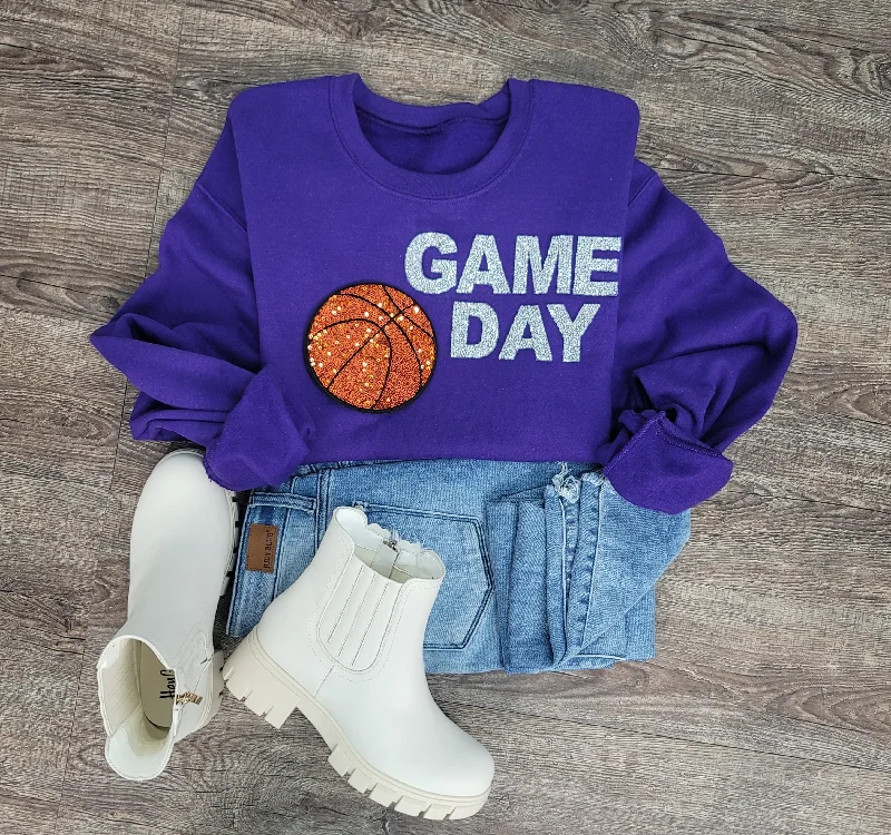 Hazel Blues® |  Game Day Rhinestones Patch Sweatshirt Hoodie with Metallic Shiny Futuristic