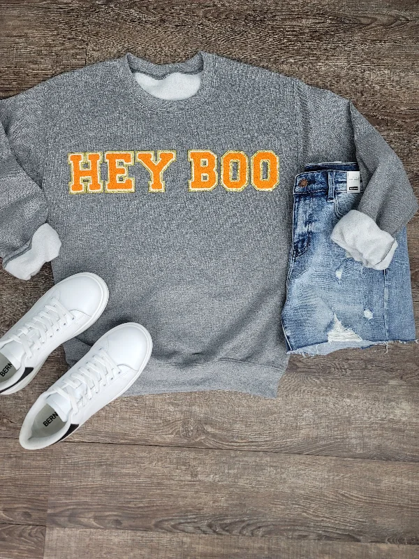 Hazel Blues® |  Hey Boo Chenille Patch Sweatshirt Hoodie with Illustration Artistic Creative