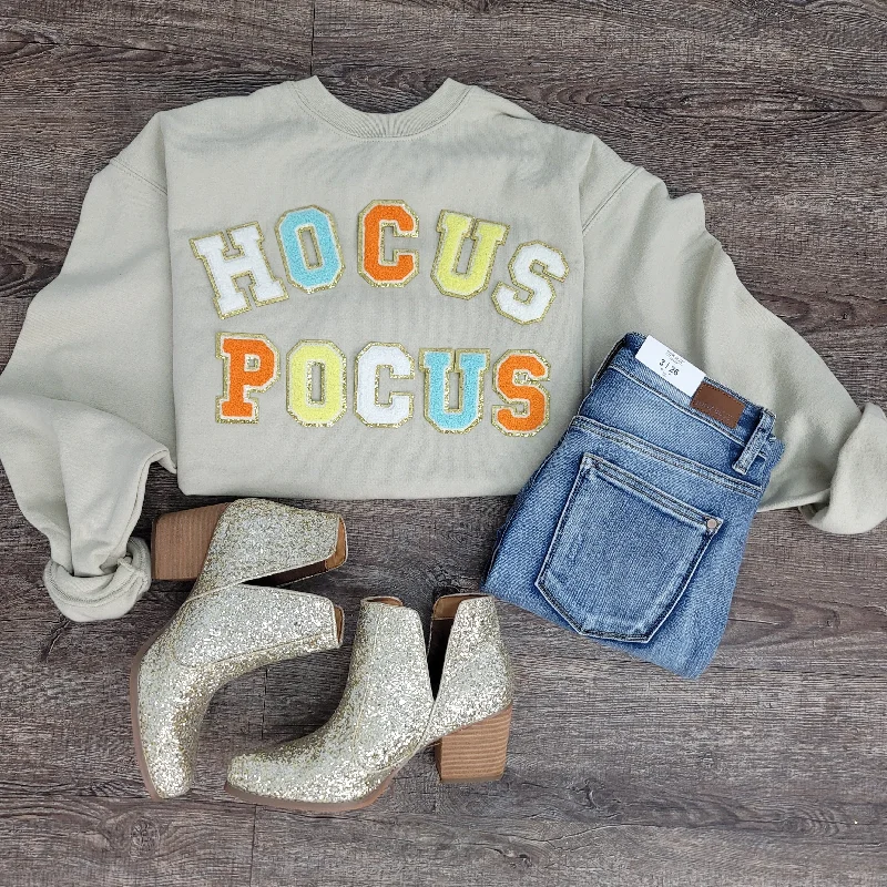 Hazel Blues® |  Hocus Pocus Chenille Patch Sweatshirt: Multi Color Hoodie with Button Classic Timeless