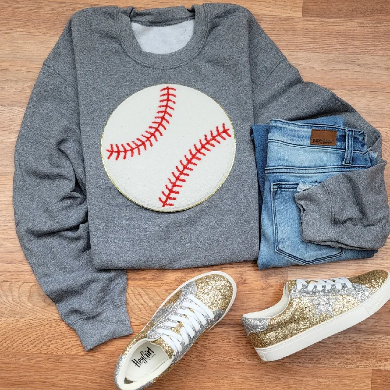 Hazel Blues® |  Large Baseball Chenille Patch Sweatshirt Hoodie with Embroidery Detailed Premium