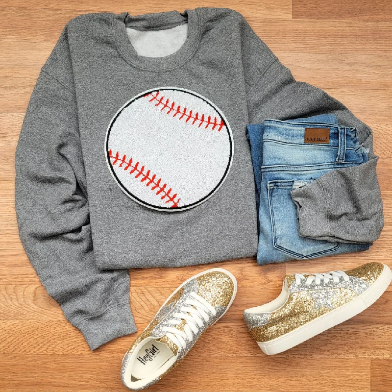 Hazel Blues® |  Large Baseball Sequin Patch Sweatshirt Hoodie with Button Classic Timeless