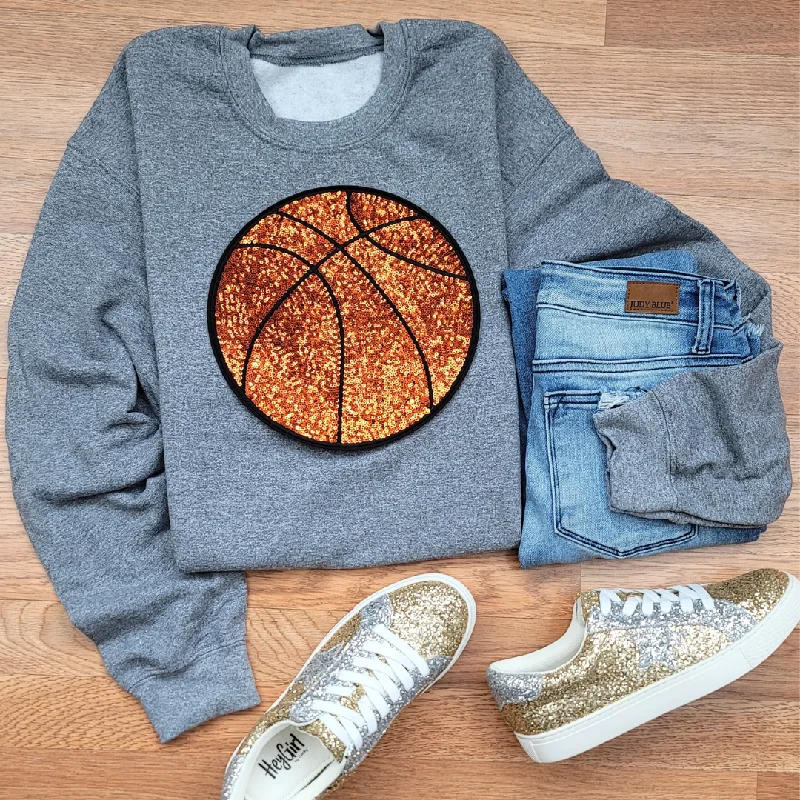 Hazel Blues® |  Large Basketball Sequin Patch Sweatshirt Hoodie with Fur Luxurious Winter