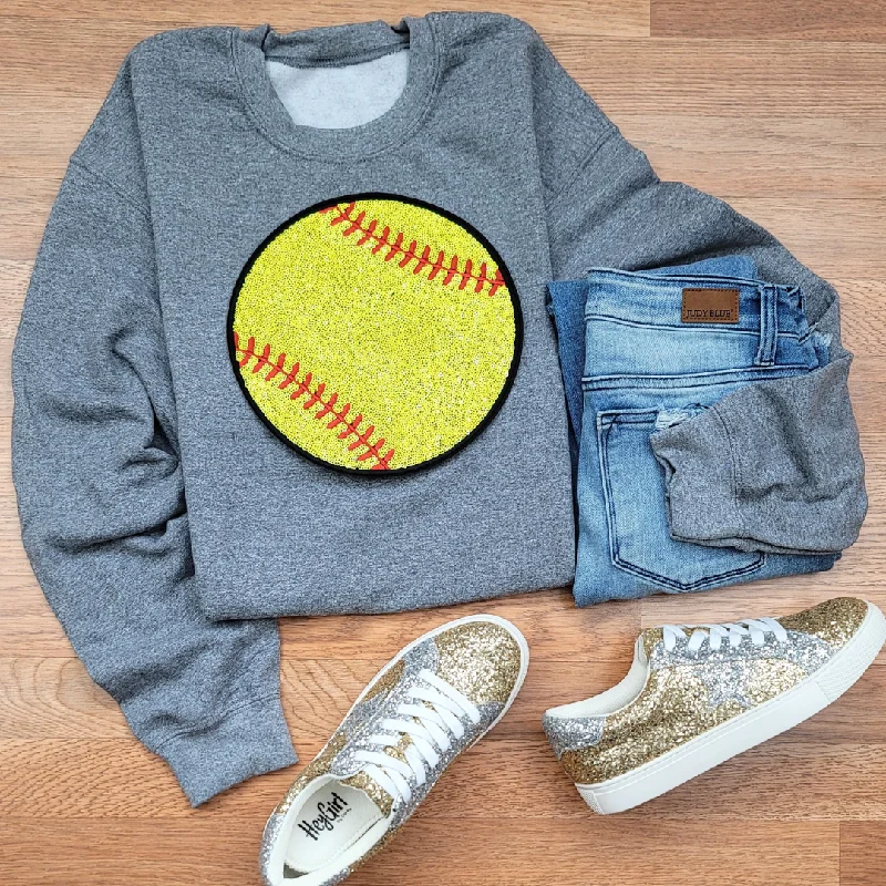 Hazel Blues® |  Large Softball Sequin Patch Sweatshirt Hoodie with Color Block Contrast Stylish