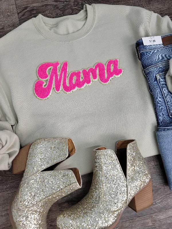 Hazel Blues® |  Mama Script Chenille Patch Sweatshirt Hoodie Sweatshirt Pullover