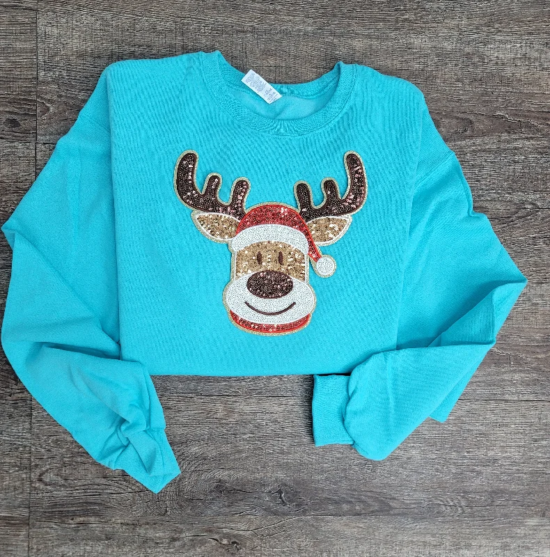 Hazel Blues® |  Reindeer Sequin Patch Sweatshirt Hoodie with Elastic Waist Stretchable Comfortable