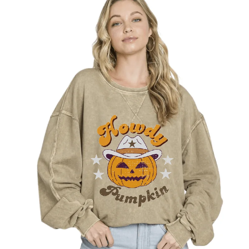 Howdy Pumpkin GRAPHIC Oversized Cotton Sweatshirt Made in USA Hoodie with Fur Luxurious Winter