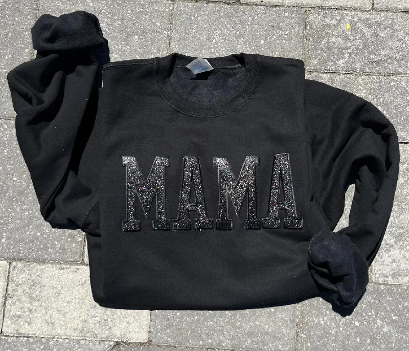 Hazel Blues® |  MAMA GLITTER EMBROIDERED PATCHES SWEATSHIRT Hooded Sweatshirt Casual Wear Street Style