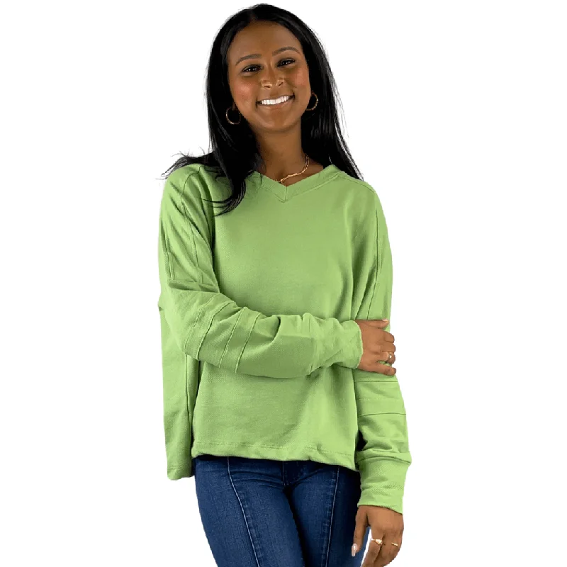 Mint Green V-Neck Cotton Sweatshirt Made in USA Hoodie with Longline Fit Extended Stylish