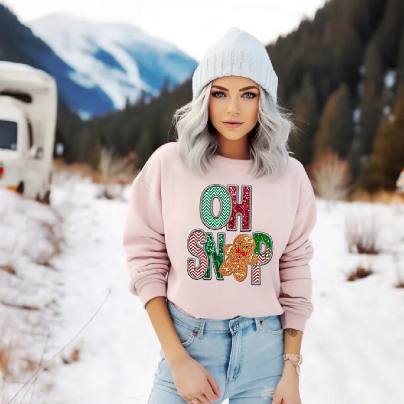 Hazel Blues® |  OH SNAP Faux Glitter Chenille Graphic Sweatshirt Oversized Hoodie Comfort Casual