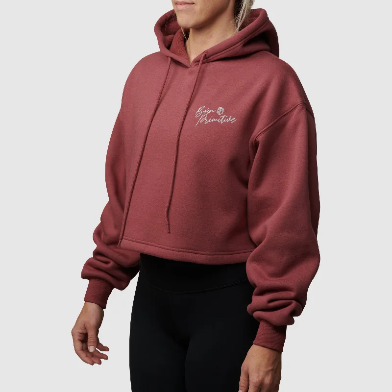 Revival Cropped Fleece Hoodie (Roan Rouge) Hoodie with Button Classic Timeless