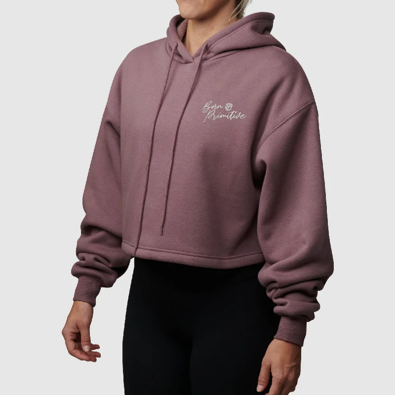 Revival Cropped Fleece Hoodie (Twilight Mauve) Hoodie with Monochrome Minimalist Simple