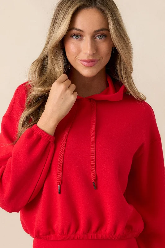 SPANX® AirEssentials Red Cinched Cropped Hoodie Hoodie with Raw Hem Edgy Unfinished