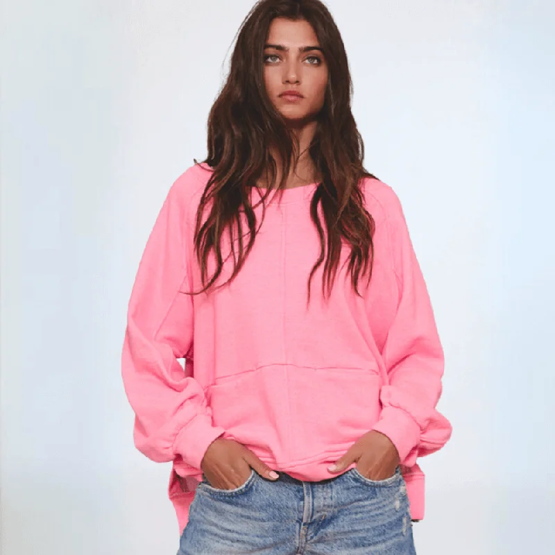 Bucket List Stitch Detail Pink Sweatshirt Made in USA Hoodie with Hem Frayed Vintage Worn