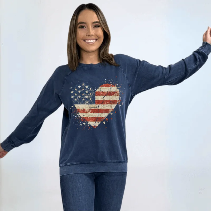 Distressed American Flag Graphic Sweatshirt Made in USA Hoodie with Ribbed Hem Stretchable Secure