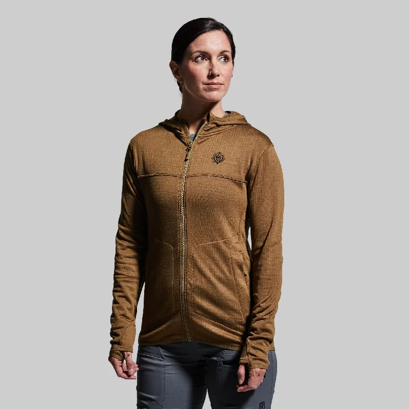 Women's Quiver Full Zip Hoodie (Coyote Brown) Hoodie with Snap Buttons Easy Quick