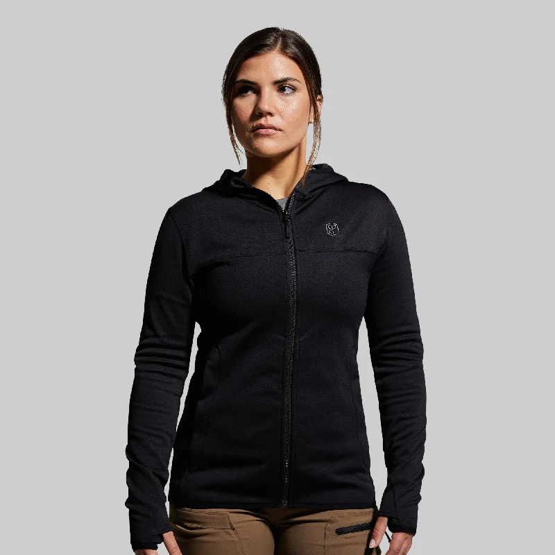 Women's Sentry Full Zip Hoodie (Black) Hoodie with Velcro Closure Adjustable Secure