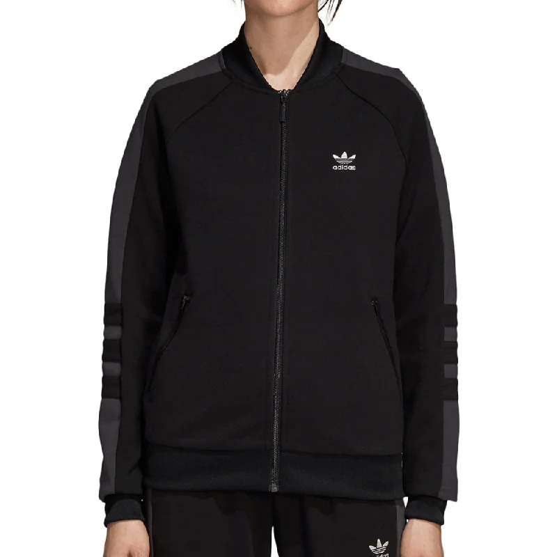 Adidas Originals Women's Athletic Track Jacket Black/White Front Pockets Side Pockets Patch Pockets