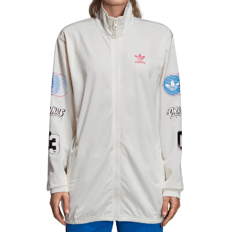 Adidas Originals Women's Athletic Track Jacket Chalk White/Red/Blue Boat Neck Shawl Collar Notched Collar