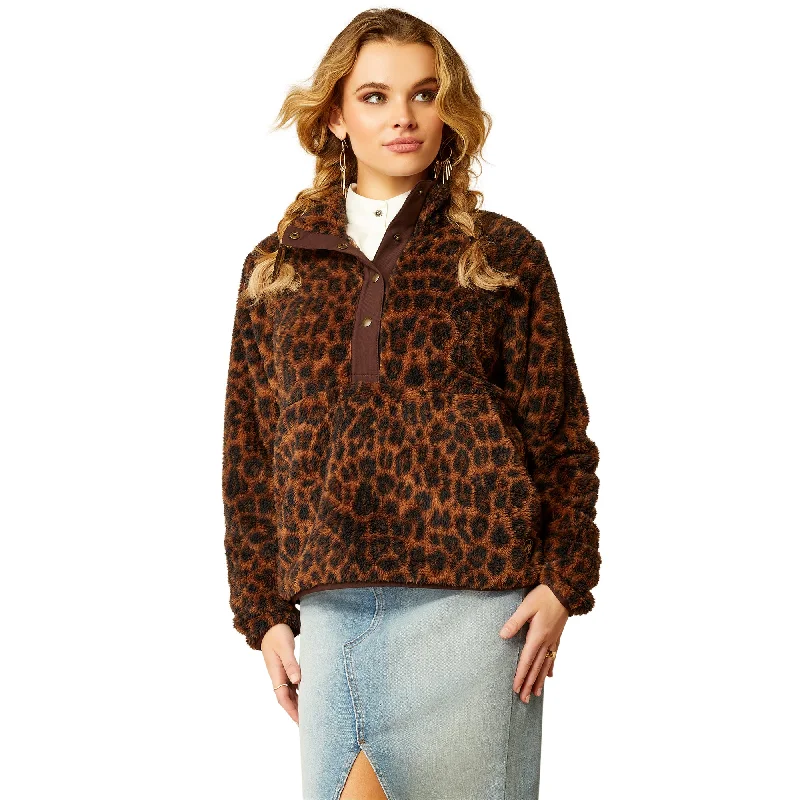 ARIAT LILA LEOPARD BERBER SNAP FRONT SWEATSHIRT Hoodie with Front Slit Layering Stylish