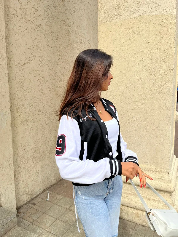 Black crop varsity jacket V-Neck Jacket Boat Neck Jacket Square Neck Jacket