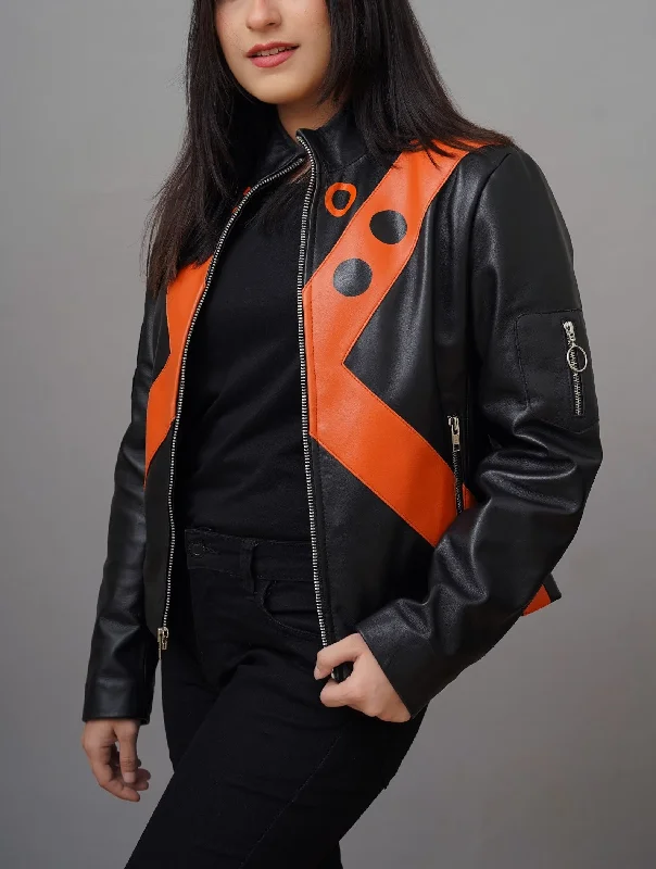 Handmade Women Inspired Black leather Jacket | Cosplay Costume Black Jacket Herringbone Jacket Checkered Jacket Solid Jacket