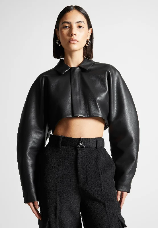 Leather Super Cropped Jacket  - Black Herringbone Jacket Houndstooth Jacket Plaid Jacket