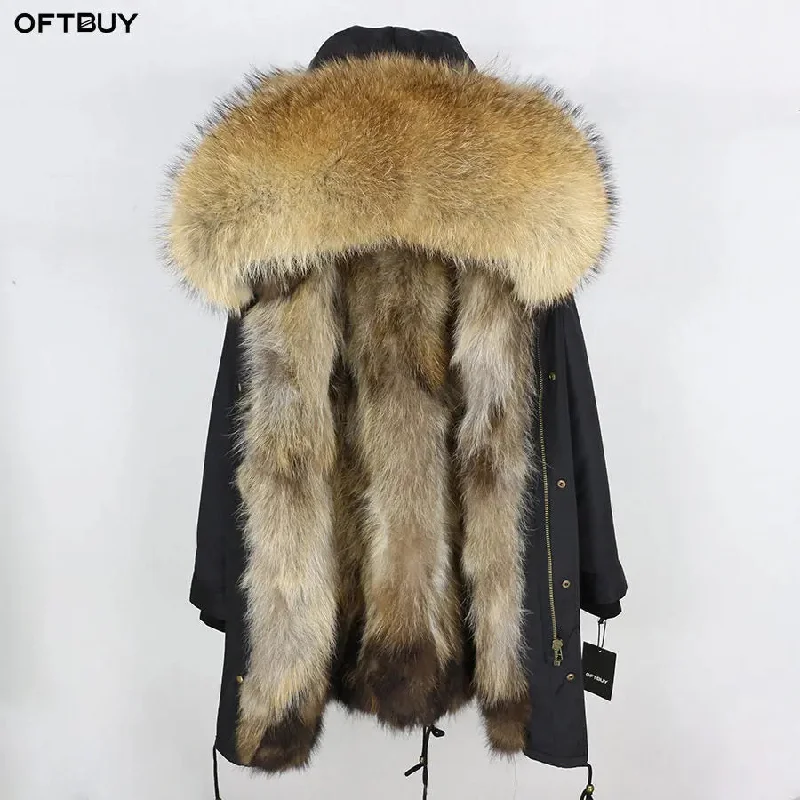 Real Fur Coat Winter Jacket Women Long Parka Waterproof Big Natural Fur Collar Hood Thick Warm Real Fur Liner Fitted Jacket Loose Jacket Oversized Jacket