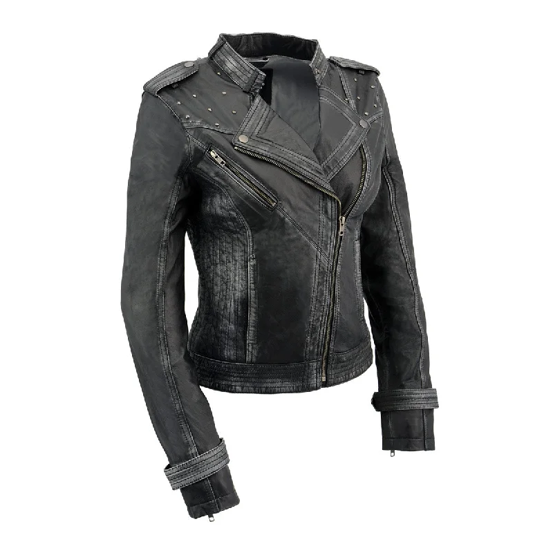 Milwaukee Leather SFL2840 Women's Maiden Black Premium Sheepskin Motorcycle Fashion Leather Jacket with Studs Denim Jacket Leather Jacket Suede Jacket