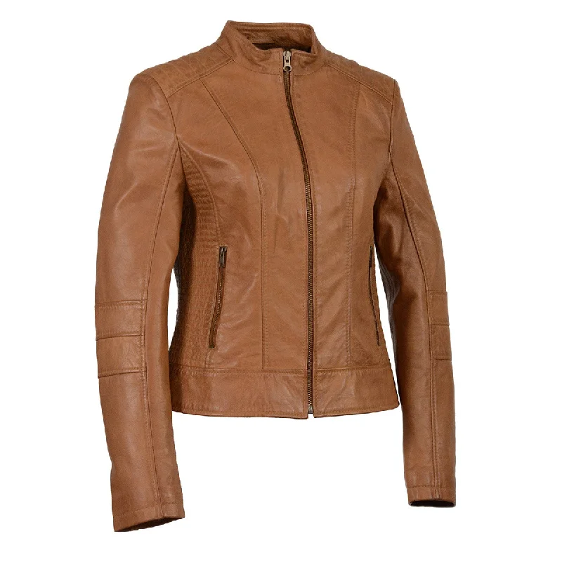 Milwaukee Leather SFL2860 Women's Saddle Zip Front Stand Up Collar Leather Jacket A-Line Jacket Boat Neck Shawl Collar