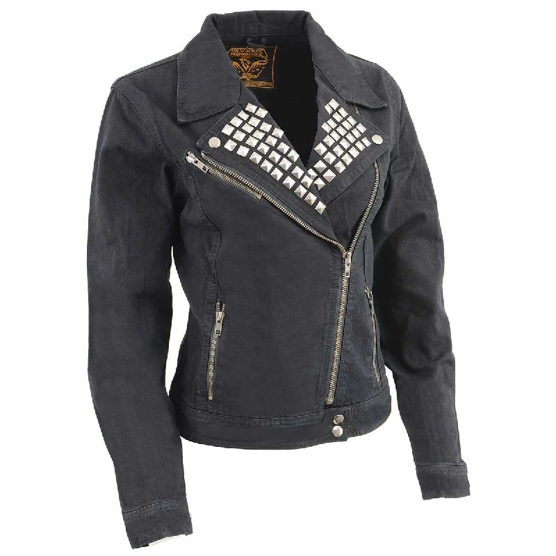 Milwaukee Leather MDL2000 Ladies Black Denim Jacket with Studded Spikes Insulated Jacket Fitted Jacket Loose Jacket