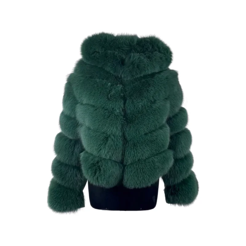 Money Green 3 in 1  Women Fox Fur Jacket with detachable sleeves and hood Striped Jacket Polka Dot Jacket Floral Jacket