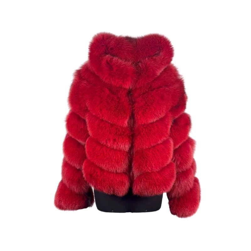 Women's Dyed Red Fox Fur Jacket with detachable sleeves and hood Style # 38 Print Jacket Jacquard Jacket Patchwork Jacket