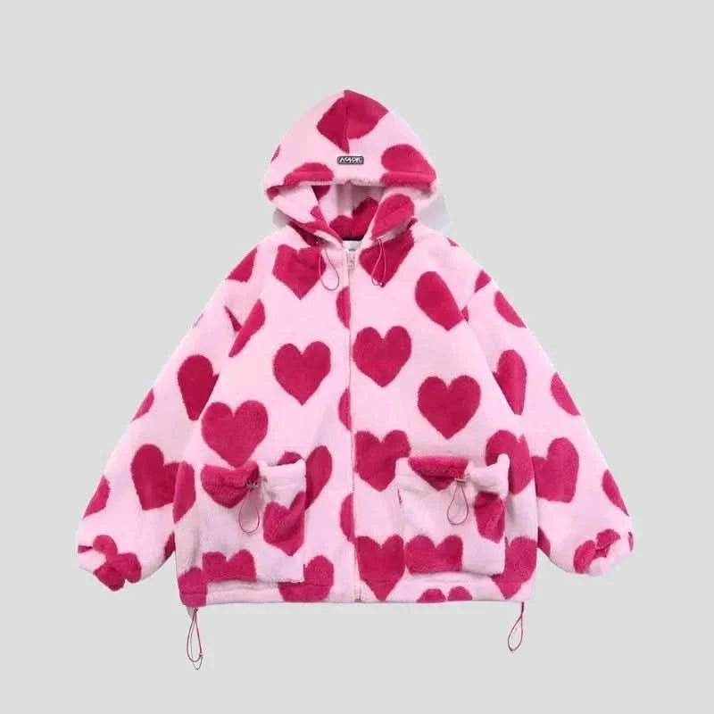 Student Hoodie Cotton Women's Hearts Print Jacket Hoodie with Logo Branding Identity