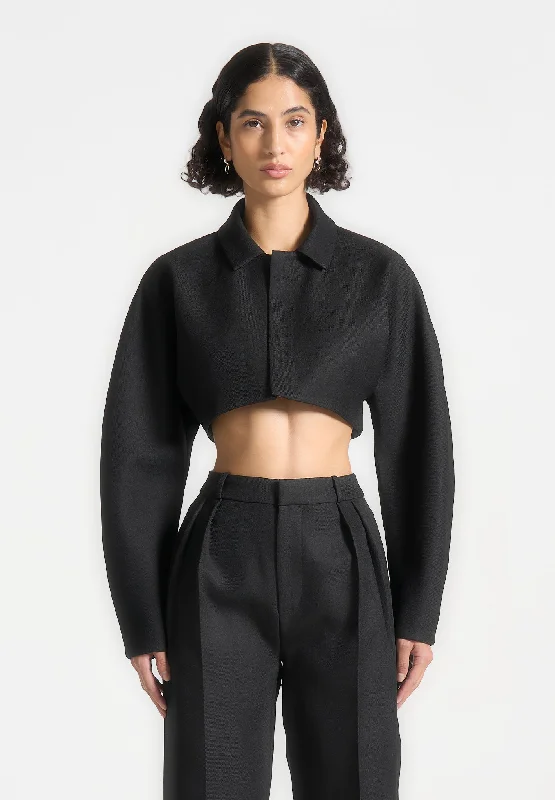 Tailored Super Cropped Jacket - Black V-Neck Jacket Boat Neck Jacket Square Neck Jacket