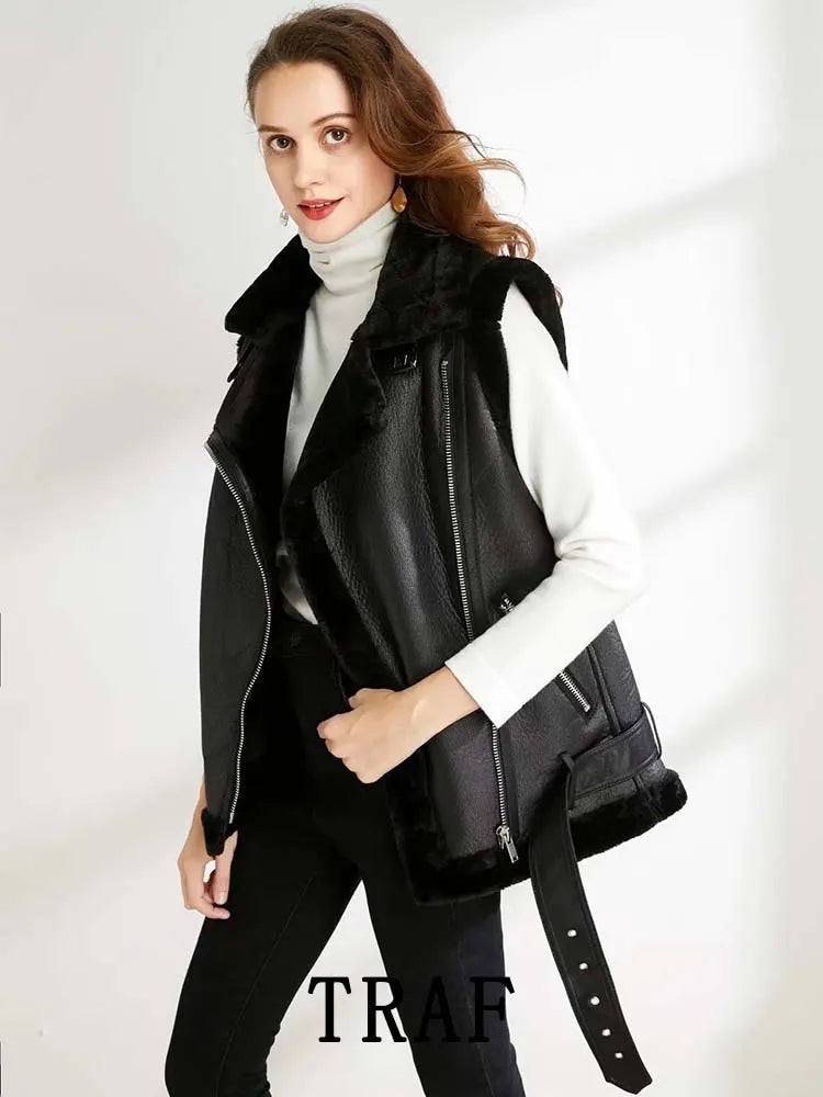 TRAF 2023 Woman Winter Vest Coat, Cotton Imitation Leather Vests, Sleeveless Jacket, Windproof Casual Warm Trench Coats, Winter Fashion, Women's Outerwear Satin Fabric Silk Fabric Chiffon Fabric