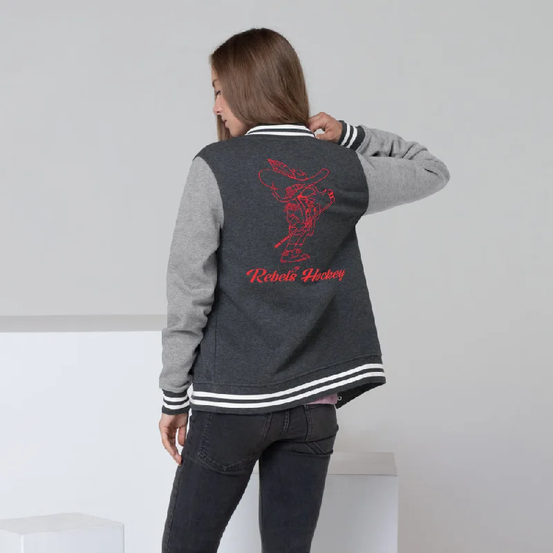 UNLV Rebels Hockey x Hey Reb Retro Women's Letterman Jacket Welt Pockets Slit Pockets Flap Pockets