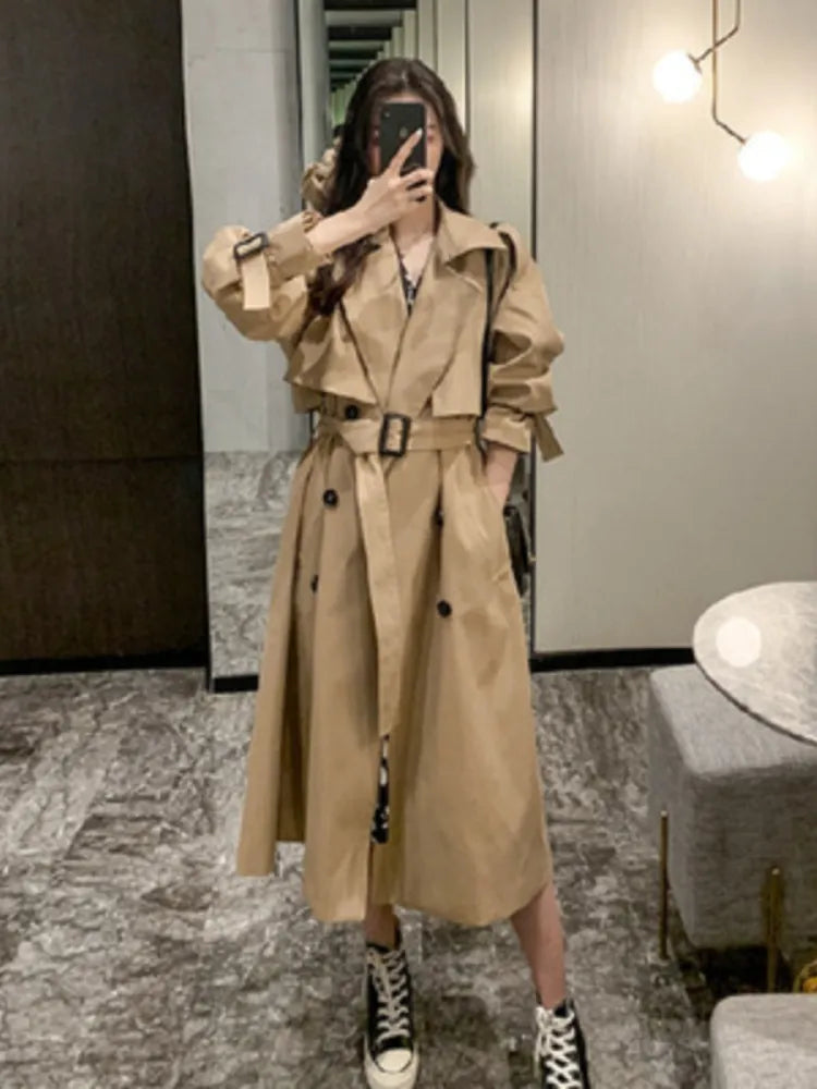 Winter Women's Clothes Solid Lapels, Double-Row Buttons, Long Windbreaker Work Jacket Trench Coat Tops and Overcoat for Women Knit Jacket Woven Jacket Fleece Jacket