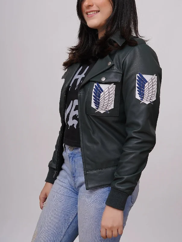 Women Inspired Green Leather Jacket Nylon Jacket Polyester Jacket Spandex Jacket