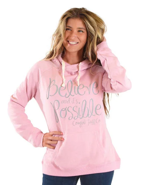 Women's Cowgirl Tuff Believe Hoodie Hoodie with Hem Contrast Bold Stylish