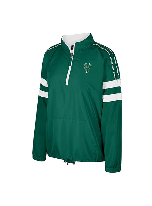 Women's Make a Statement Green Milwaukee Bucks 1/2 Zip Jacket Boat Neck Shawl Collar Notched Collar