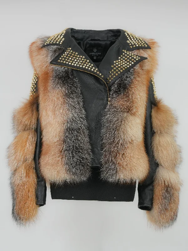 Women's OTOBAN  Fox Fur Biker Jacket Style # F-80 OTOBAN Lace Jacket Ribbed Jacket Sequined Jacket