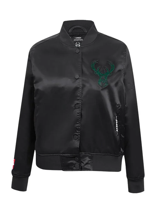 Women's Pro Standard Jewels Milwaukee Bucks Satin Jacket Fleece Jacket Down Jacket Feather Jacket