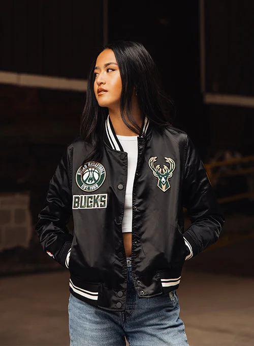 Women's Pro Standard Retro Classic Milwaukee Bucks Satin Jacket Wool Jacket Cashmere Jacket Tweed Jacket