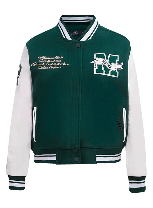 Women's Pro Standard Pennants Milwaukee Bucks Wool Varsity Jacket Chenille Jacket Brocade Jacket Lace Jacket