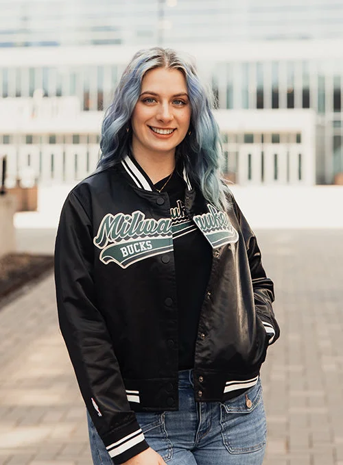 Women's Pro Standard Script Tail Milwaukee Bucks Satin Jacket Mesh Jacket Canvas Jacket Denim Jacket