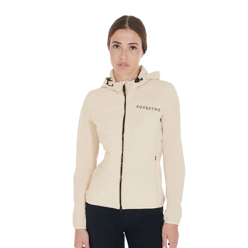 Women's Technical Down Jacket - Beige Fleece Fabric Down Fabric Feather Fabric